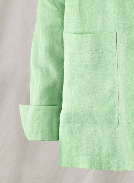 Safari Pure Linen Ocean Green Overshirt - Full Sleeves