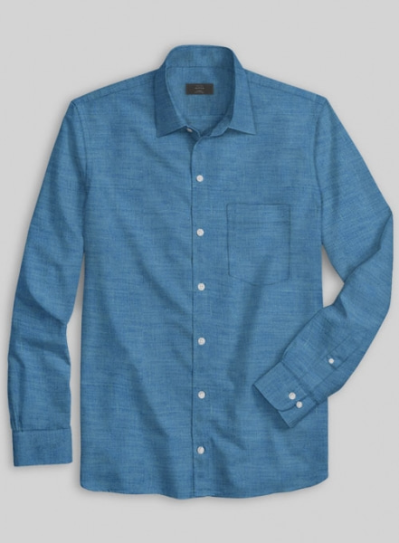European Phthalo Blue Linen Shirt - Full Sleeves