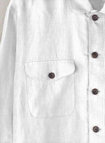 Safari Pure White Linen Overshirt - Full Sleeves