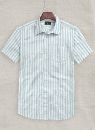Dublin Blue Stripe Linen - Half Sleeves