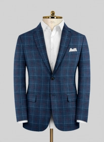 Reda Plume Blue Checks Wool Jacket