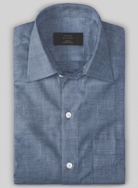 European Dusk Blue Linen Shirt - Half Sleeves