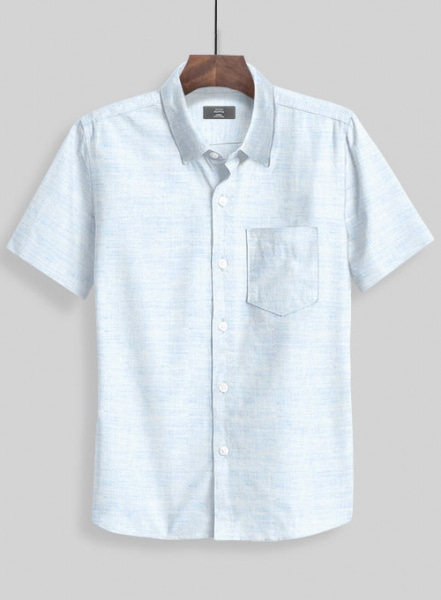 European Pale Blue Linen Shirt - Half Sleeves