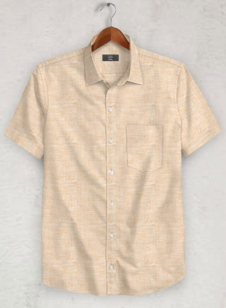 European Light Brown Linen Shirt - Half Sleeves