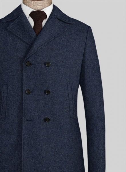 Royal Blue Denim Tweed Pea Coat