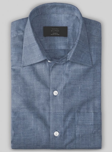 European Dusk Blue Linen Shirt - Full Sleeves