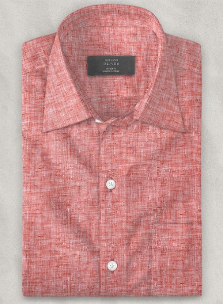 European Red Linen Shirt - Half Sleeves