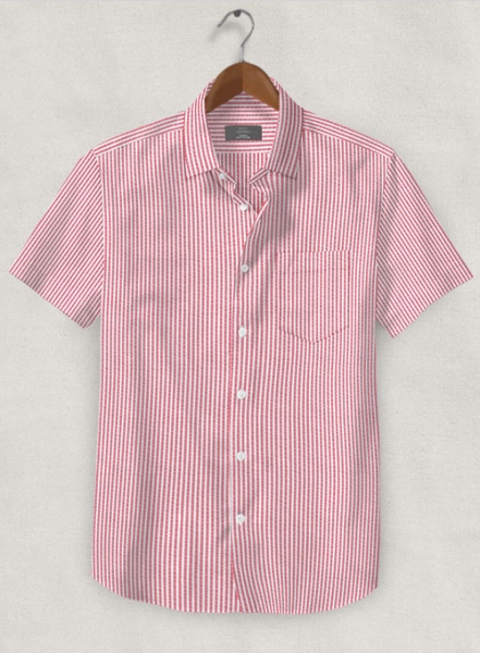 Italian Seersucker Pink Shirt - Half Sleeves
