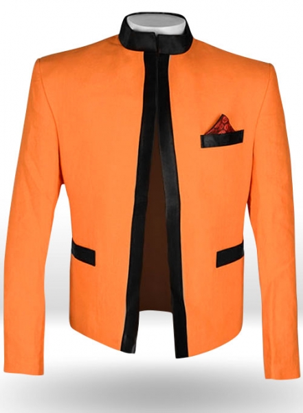 Pure Neon Orange Linen Nehru Tuxedo Jacket