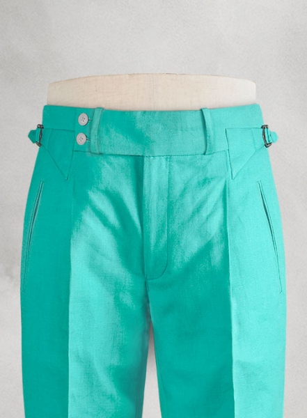 Safari Teal Blue Heritage Cotton Linen Trousers