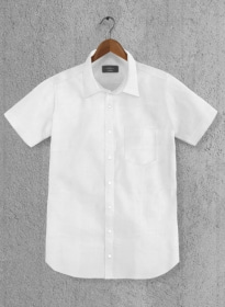 Italian Cotton Dobby Ishola White Shirt - Half Sleeves
