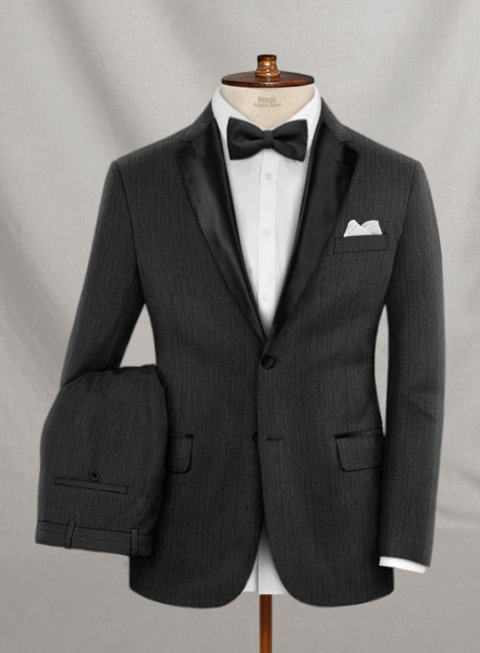 Napolean Charcoal Herringbone Wool Tuxedo Suit