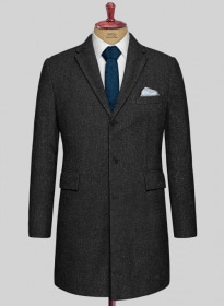 Charcoal Herringbone Tweed Overcoat