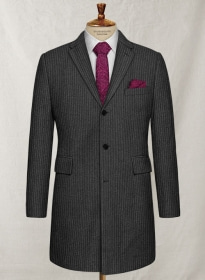 Light Weight Charcoal Stripe Tweed Overcoat