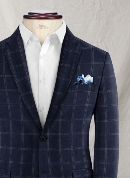 Reda Blue Checks Wool Jacket