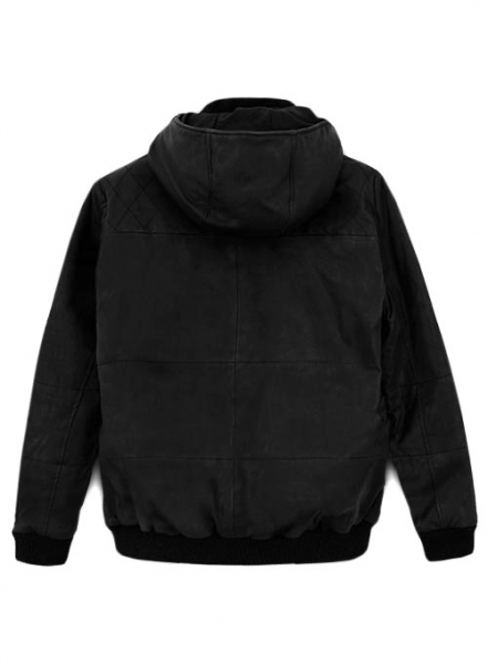 Black Stretch Leather Hood Jacket # 637 - M Regular