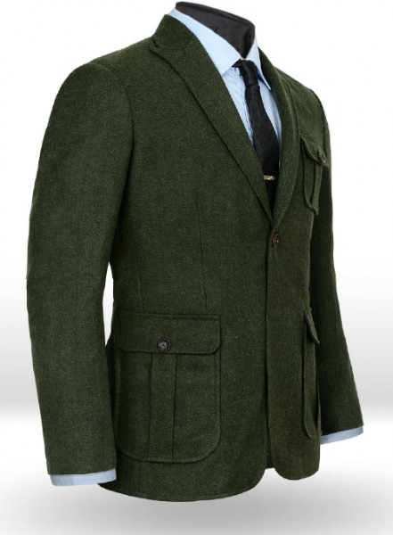 Vintage Herringbone Green Tweed Danish Style Sports Coat