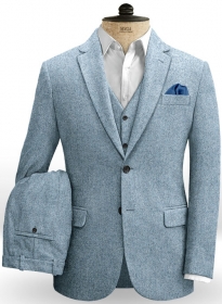 Light Blue Herringbone Tweed Suit