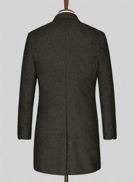 Vintage Flat Green Herringbone Tweed Overcoat