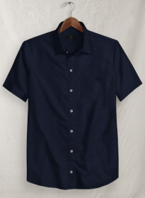 Navy Herringbone Cotton Shirt - Half Sleeves