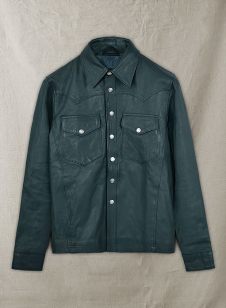 Soft Prussian Blue V Tab Leather Shirt Jacket