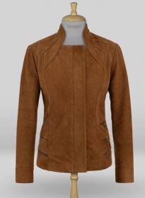 Soft Caramel Brown Suede Leather Jacket # 521