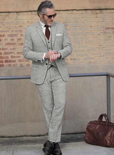 Rope Weave Light Gray Tweed Suit