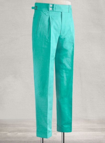 Safari Teal Blue Heritage Cotton Linen Trousers