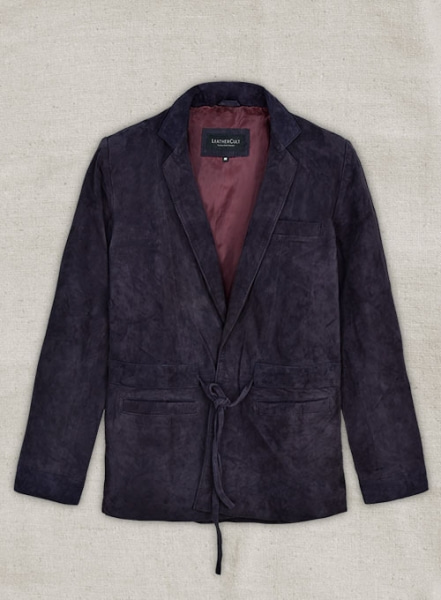 Dark Blue Suede Leather Robe Couture Jacket - M Regular