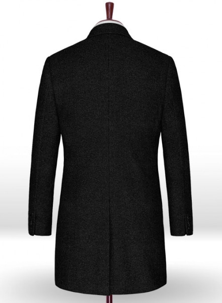 Vintage Rope Weave Black Tweed Overcoat