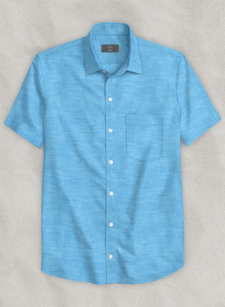 European Blue Linen Shirt - Half Sleeves