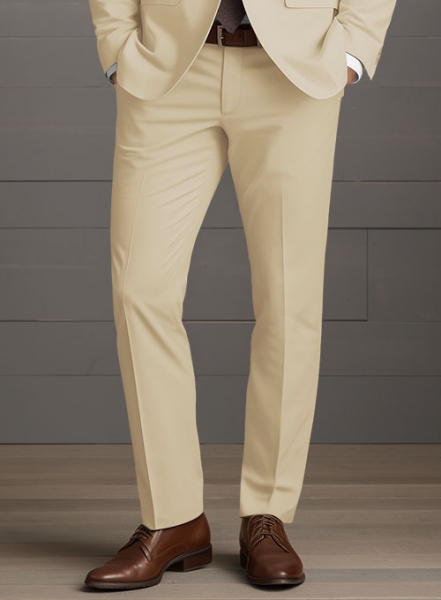 Beige Feather Cotton Canvas Stretch Pants