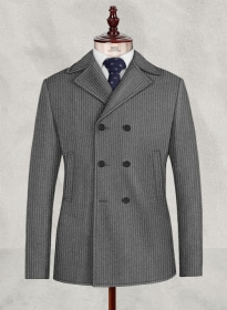 Light Weight Gray Stripe Tweed Pea Coat