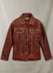 Rubbed Tan Washed Leather Jacket #515 - 40 Female
