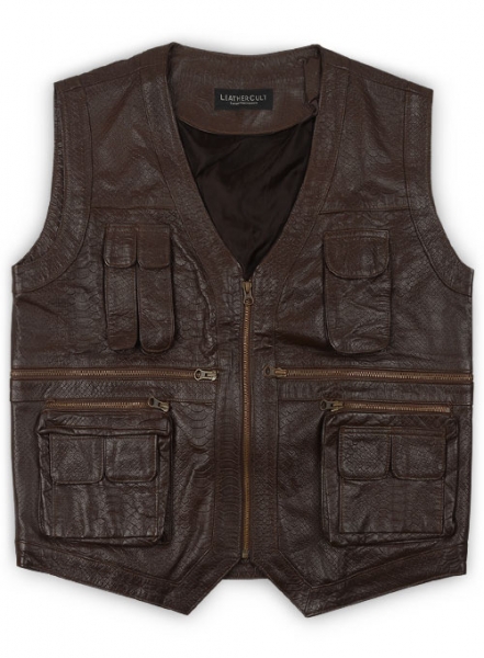 Brown Python Chris Pratt Jurassic World Leather Vest - XL