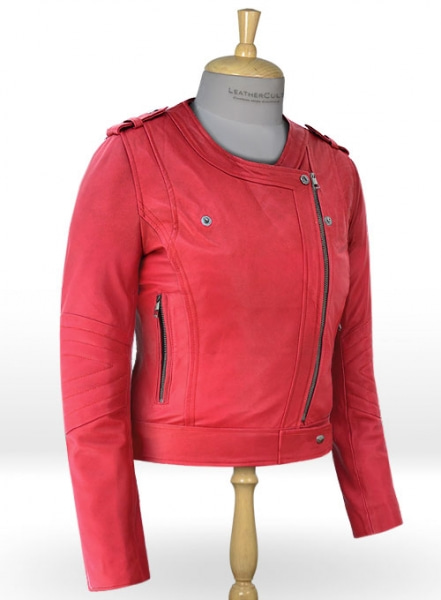 Soft Raspberry Red Leather Jacket # 220