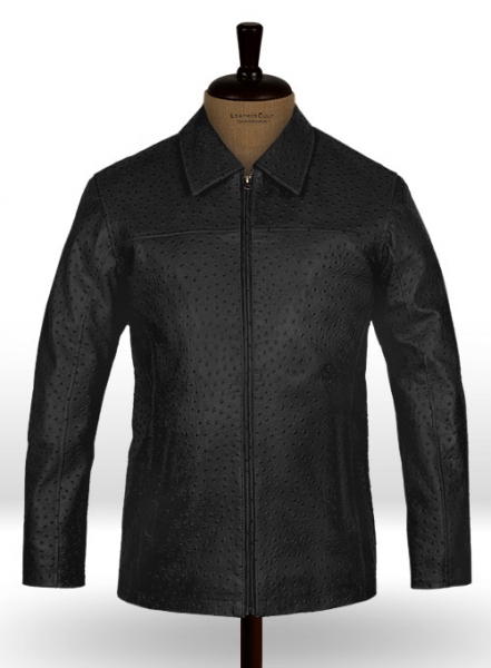 Black Ostrich Leather Hipster Jacket #2