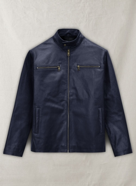 Dark Blue Stretch Leather Cycle Jacket #2