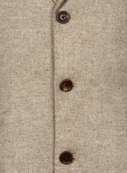 Vintage Herringbone Light Beige Tweed Long Coat