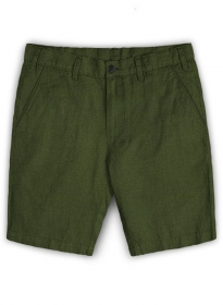 Safari Olive Green Cotton Linen Shorts