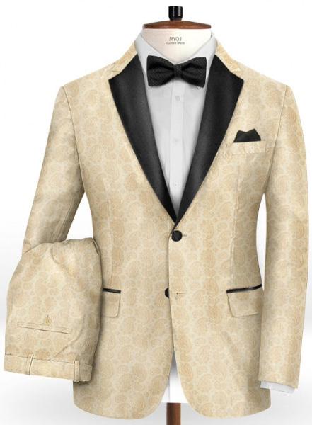 Big Paisley Beige Wool Tuxedo Suit