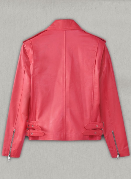 Soft Raspberry Red Hilary Duff Leather Jacket #3