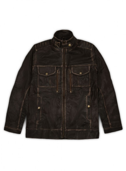Tribal Rubbed Brown Leather Jacket - M Regular