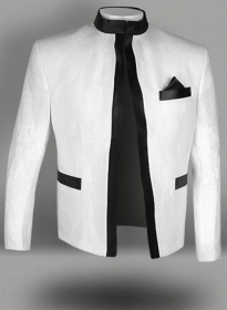 Italian White Prince Linen Nehru Tuxedo Jacket