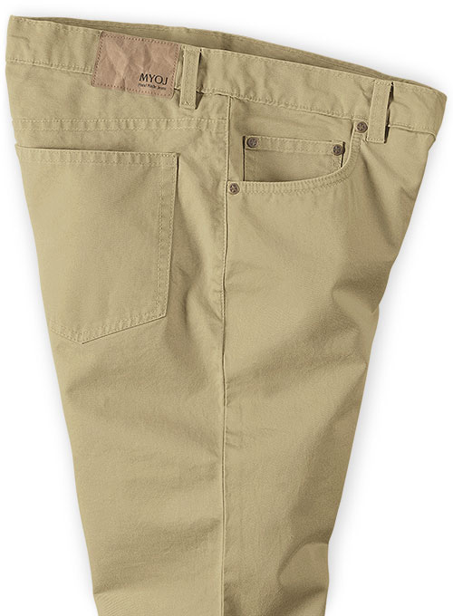 Beige Feather Cotton Canvas Stretch Jeans - Click Image to Close