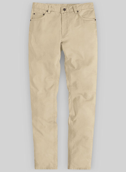 Beige Feather Cotton Canvas Stretch Jeans