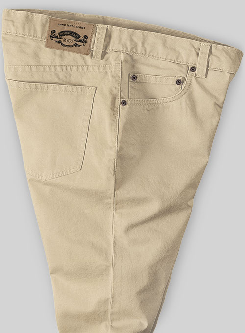 Beige Feather Cotton Canvas Stretch Jeans - Click Image to Close