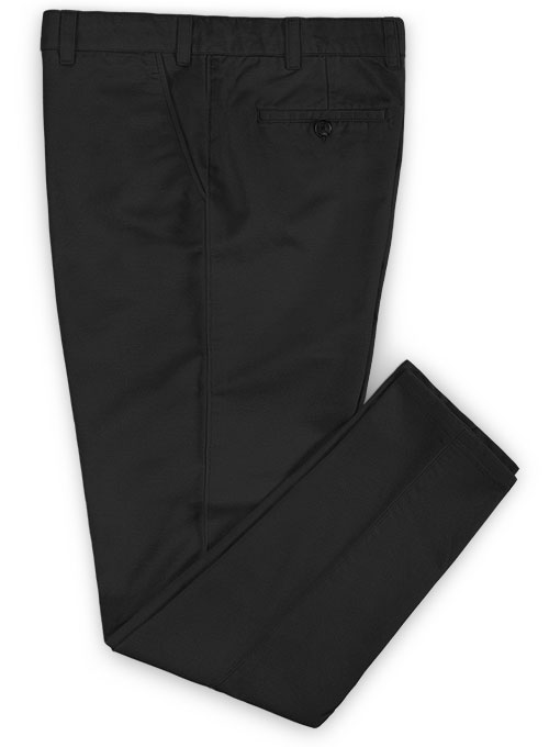 Black Feather Cotton Canvas Stretch Chino Pants - Click Image to Close