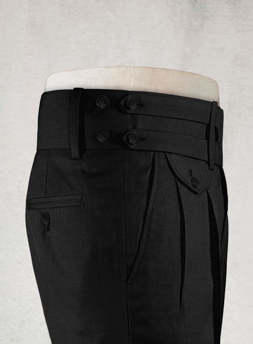 Black Merino Double Gurkha Wool Trousers - Click Image to Close