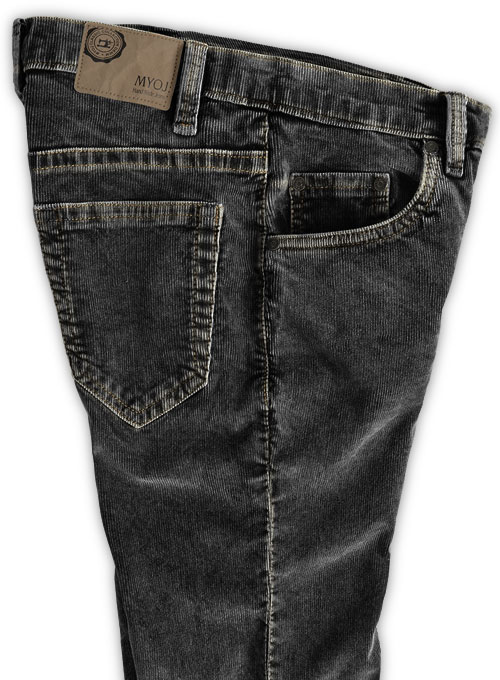 Slate Black Corduroy Stretch Jeans - Blast Wash - Click Image to Close